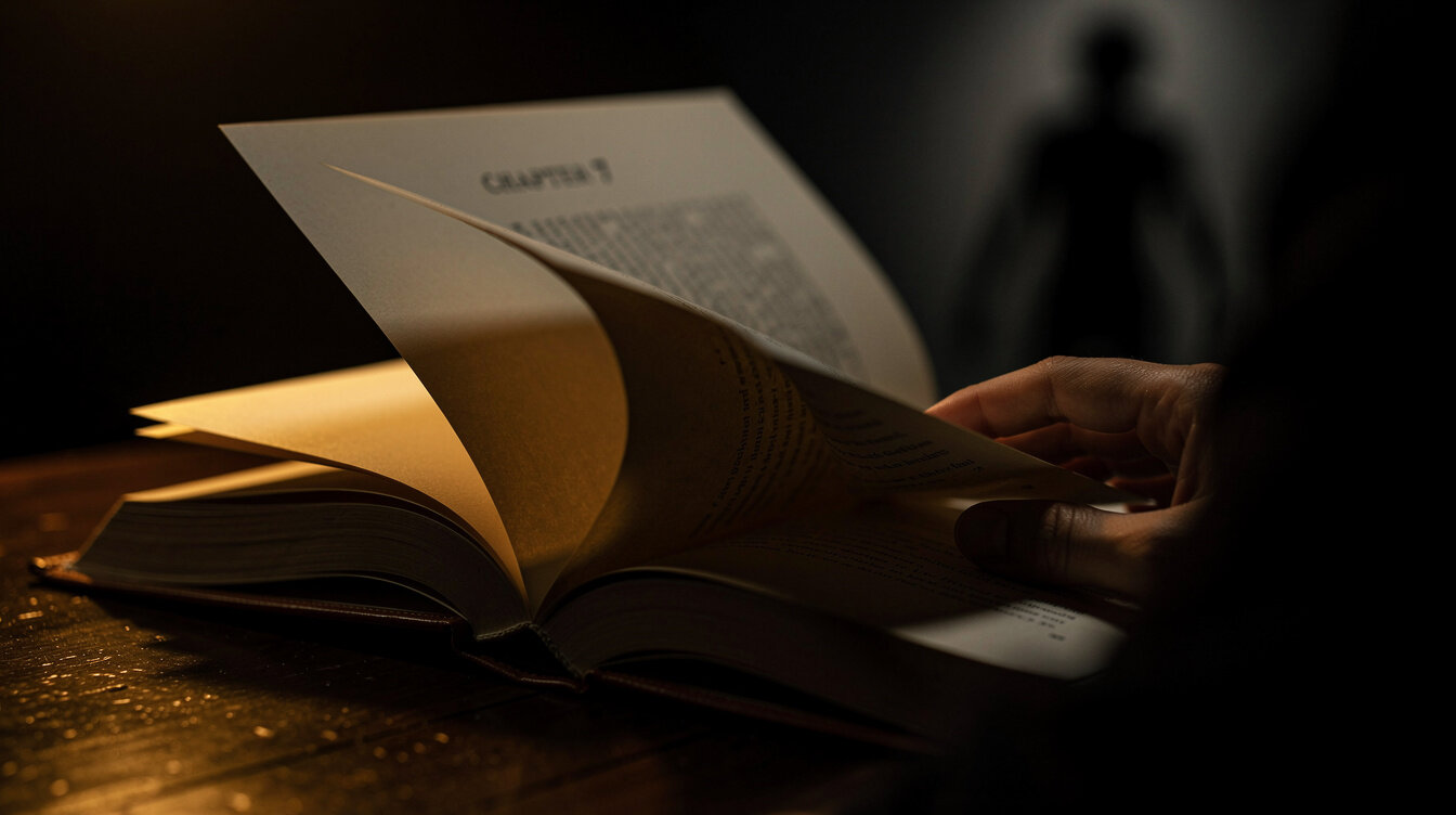 suspenseful book pages