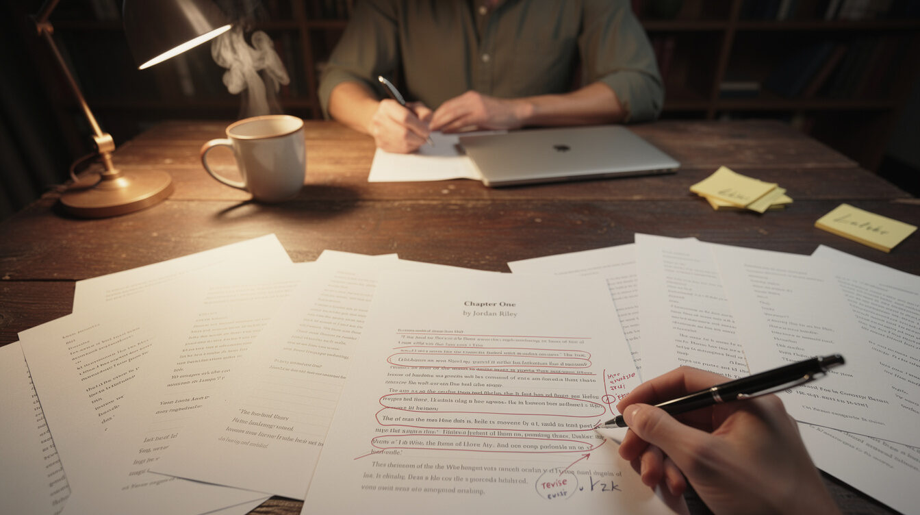 author editing manuscript