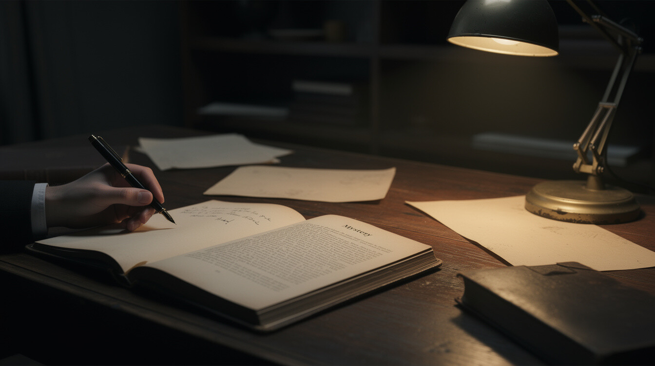 writer at desk with notebook