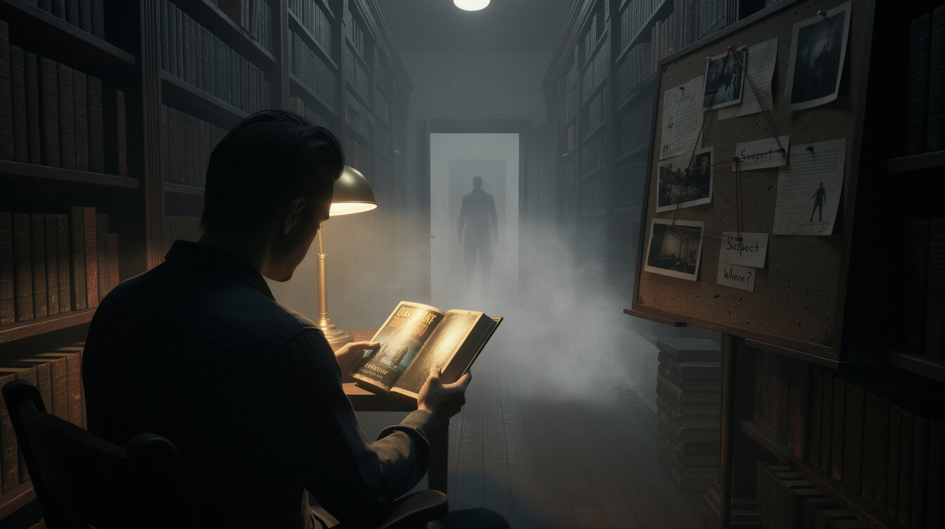 person reading book at night