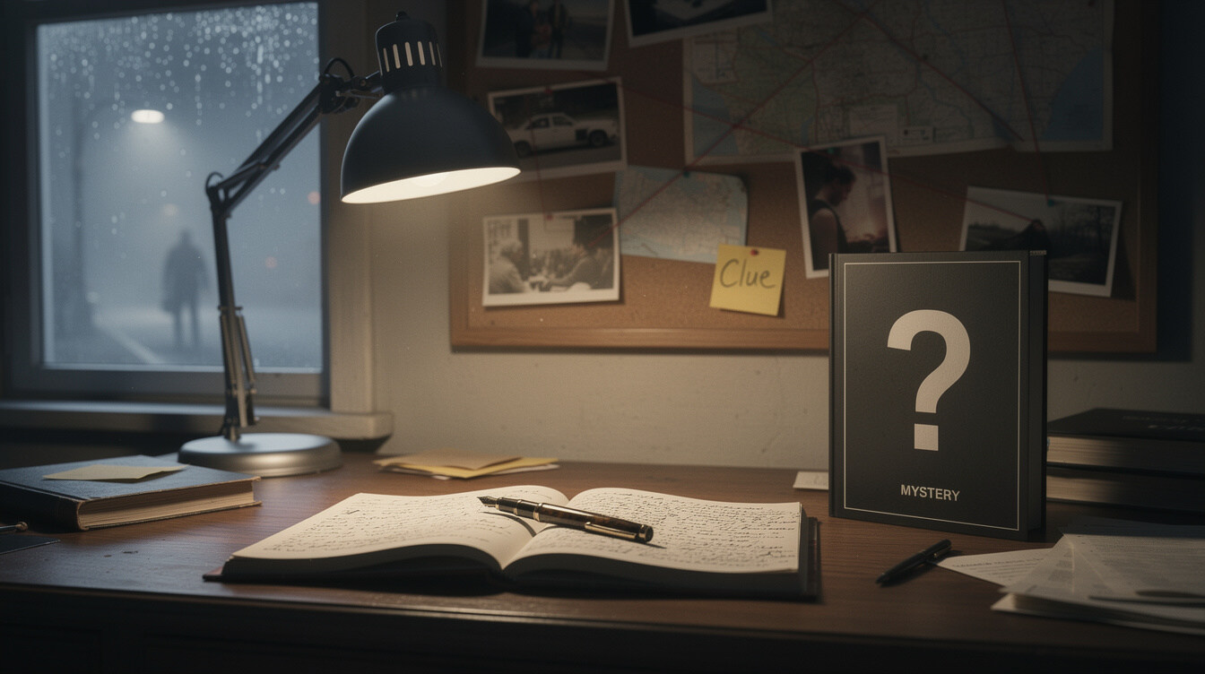mystery writer desk setup